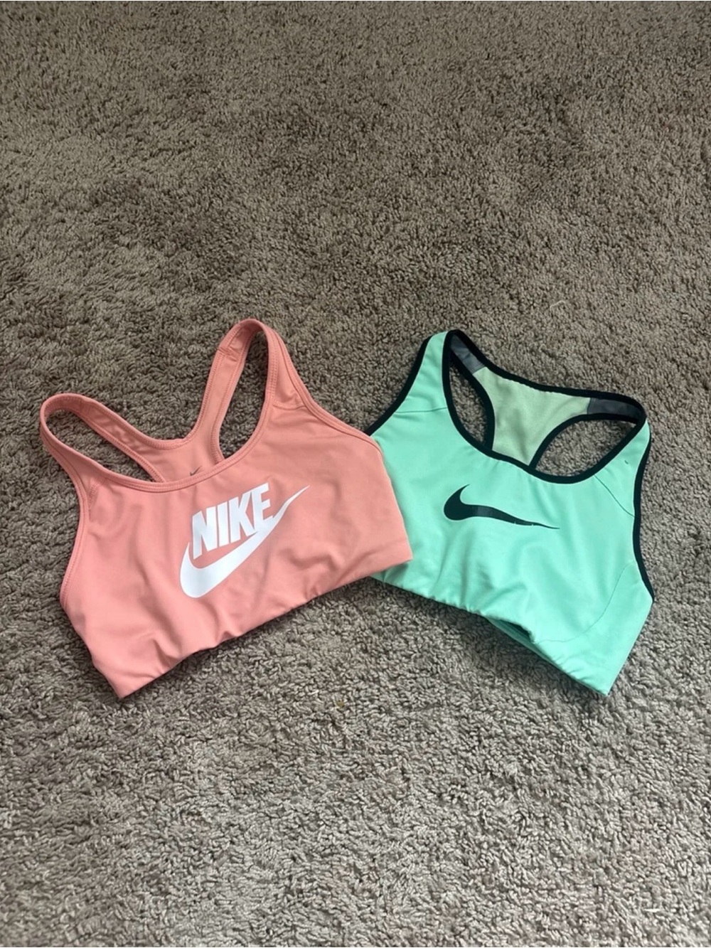 Nike Coral Pink and Mint Green Dri-Fit Sports Bras